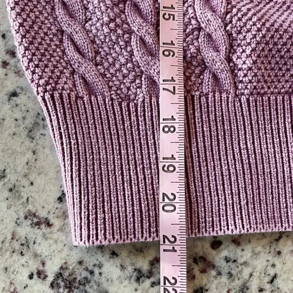 Camellia Cable Knit Cardigan Women Med Mauve Purple Cotton Balloon Sleeve Boho - Picture 8 of 9